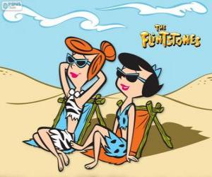 Puzzle Wilma Flintstone και Μπέττυ Rubble ηλιοθεραπεία στην παραλία